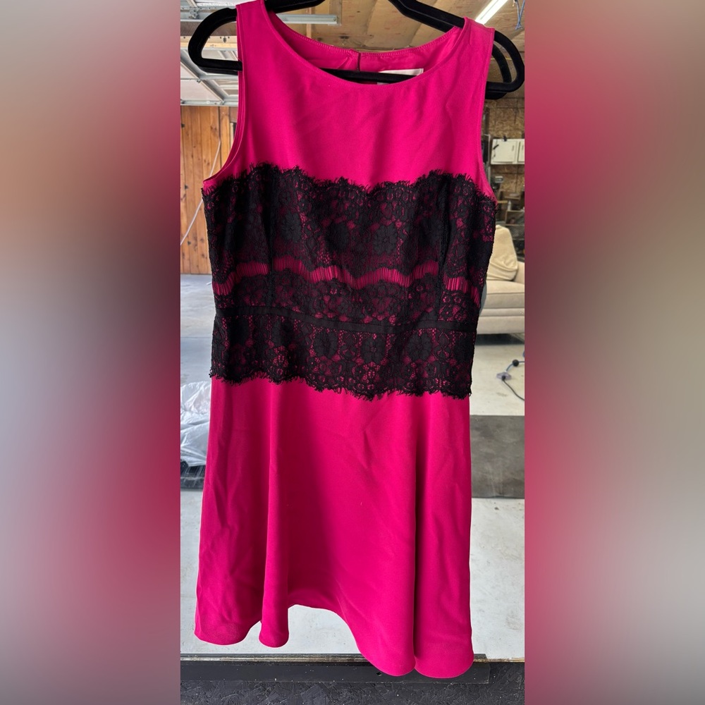 LOFT Fuchsia Dress with Black Trim